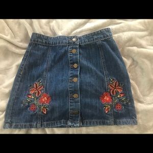 Flower embroidered jean skirt